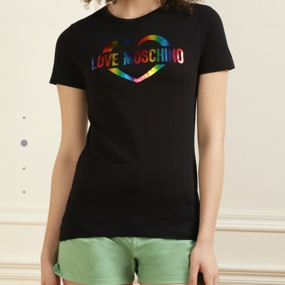 Love Moschino Tops - Love Moschino Black Tee with Colorful Heart Logo size S (4)
